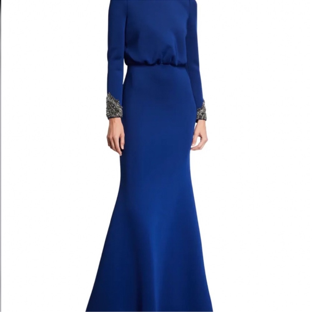 Bradley Mischka Blue Long Sleeve Formal Dress Size 10 NWT